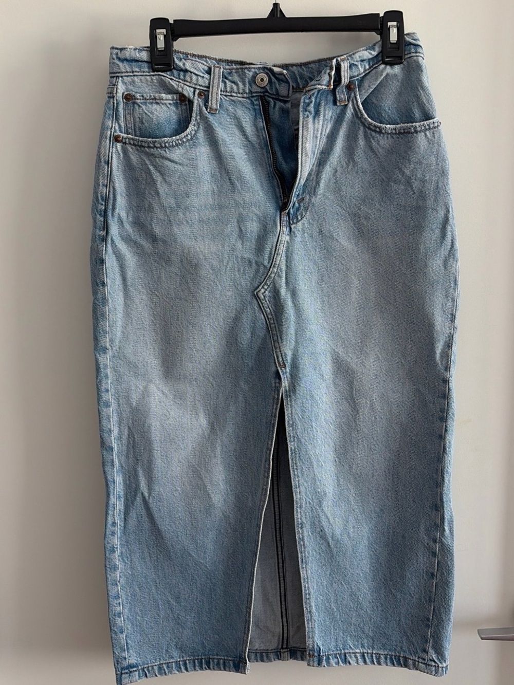 Abercrombie & Fitch Light Blue High Waisted Midi Denim Jeans Skirt
